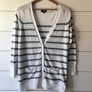 Grey and White Striped Cardigan